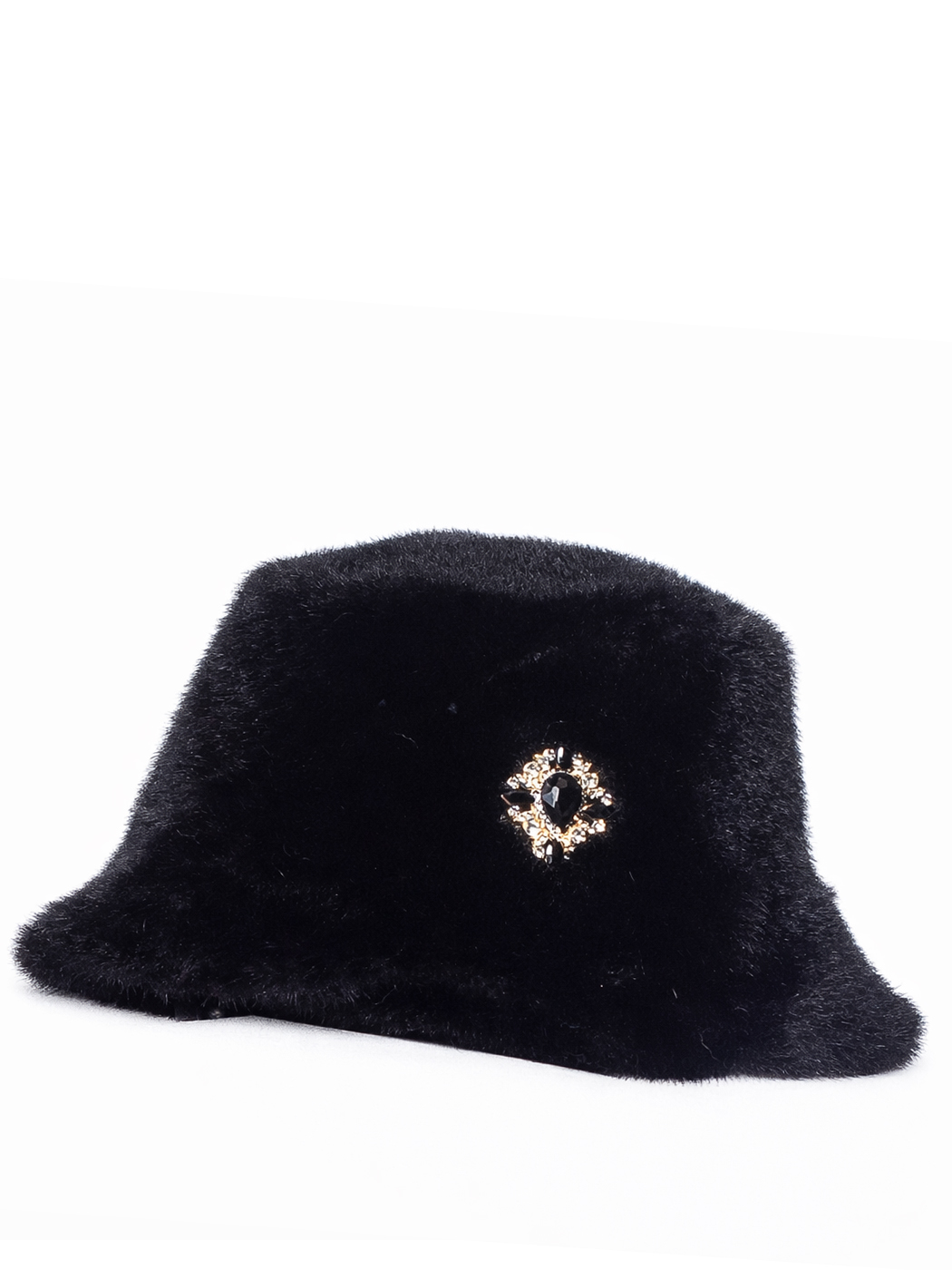 CLOCHE CON BOTTONE GIOIELLO FAUX FUR FAKE MINK,100%PL,MADE IN PRC  - BLACK